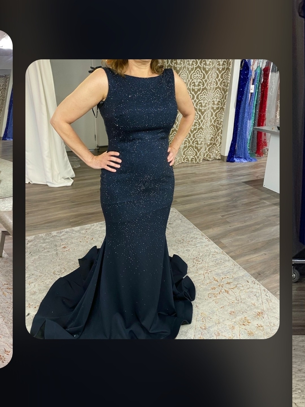Montage by Mon Cheri Navy Beaded Mermaid Gown